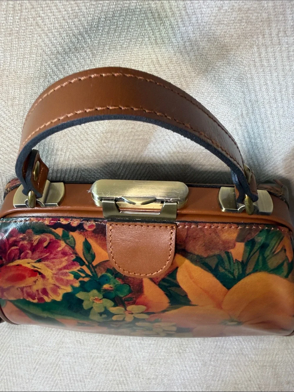 Patricia Nash Floral Printed Leather Satchel in Brown and Green